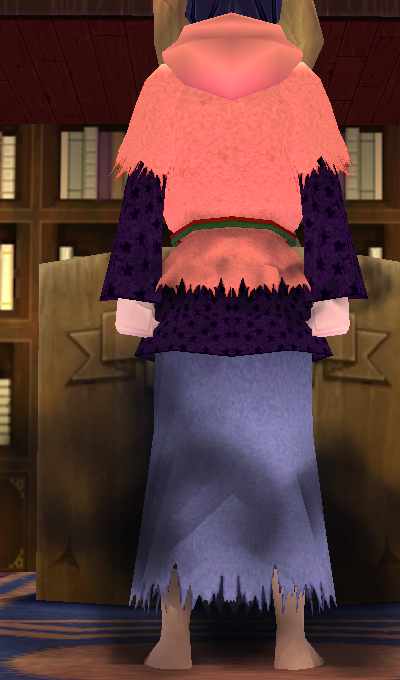 Equipped GiantFemale Fomor Research Robe viewed from the back with the hood down