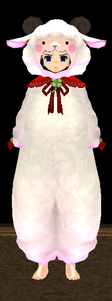 Equipped Male Rainbow Sheep Jumpsuit (White) viewed from the front with the hood up