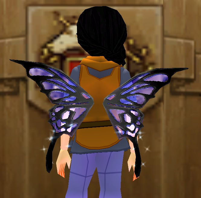 Equipped Black Cutiefly Wings viewed from the back