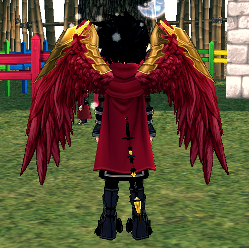 Equipped Red Battle Pegasus Wings viewed from the back