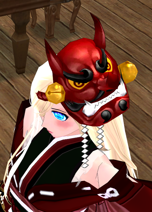 Equipped Oni Mask Hairband viewed from an angle