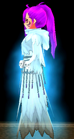 Equipped Female Ghostly Robe viewed from the side with the hood down