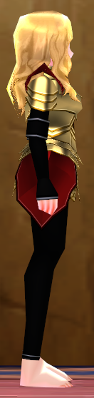 Equipped Female Dustin Silver Knight Armor (Red and Gold) viewed from the side