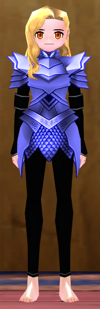 Equipped Female Dustin Silver Knight Armor (Blue) viewed from the front