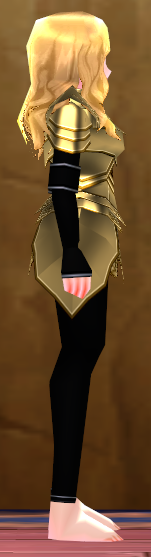 Equipped Female Dustin Silver Knight Armor (Gold) viewed from the side