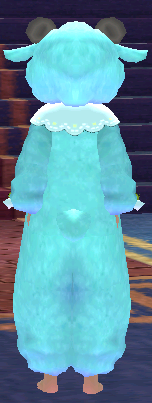 Equipped Male Rainbow Sheep Jumpsuit (Blue) viewed from the back with the hood up