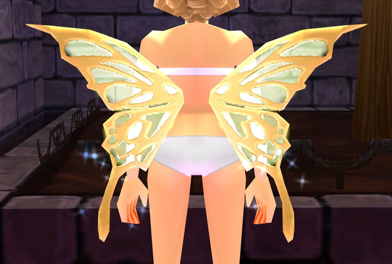 Equipped Yellow Cutiefly Wings viewed from the back