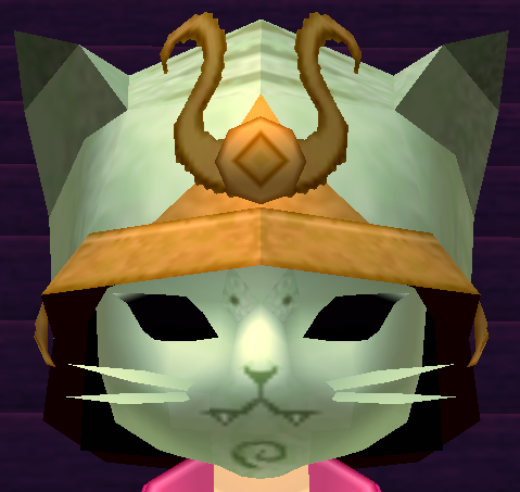 Equipped Cat Helm viewed from the front