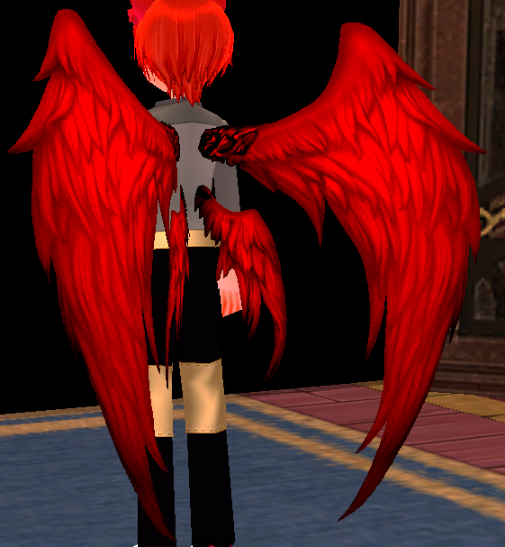Equipped Crimson Flame Wings viewed from an angle