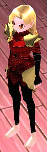 Equipped Female Dustin Silver Knight Armor (Gold and Red) viewed from an angle