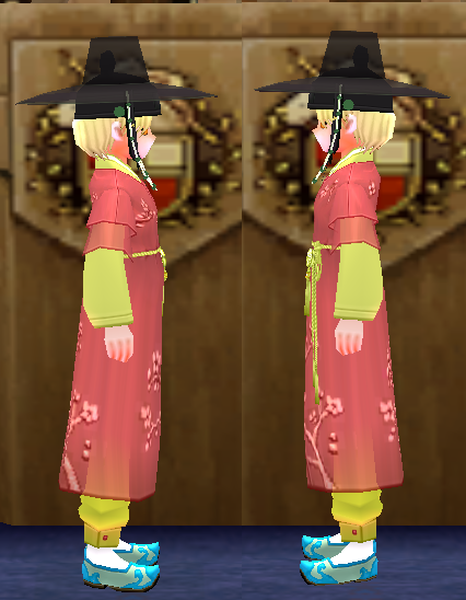 Equipped Male Elegant Hanbok Set viewed from the side