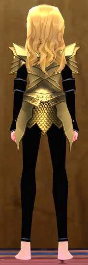 Equipped Female Dustin Silver Knight Armor (Gold) viewed from the back