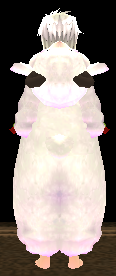 Equipped Male Rainbow Sheep Jumpsuit (White) viewed from the back with the hood down