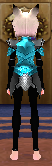 Equipped Female Dustin Silver Knight Armor (Light Blue) viewed from the back