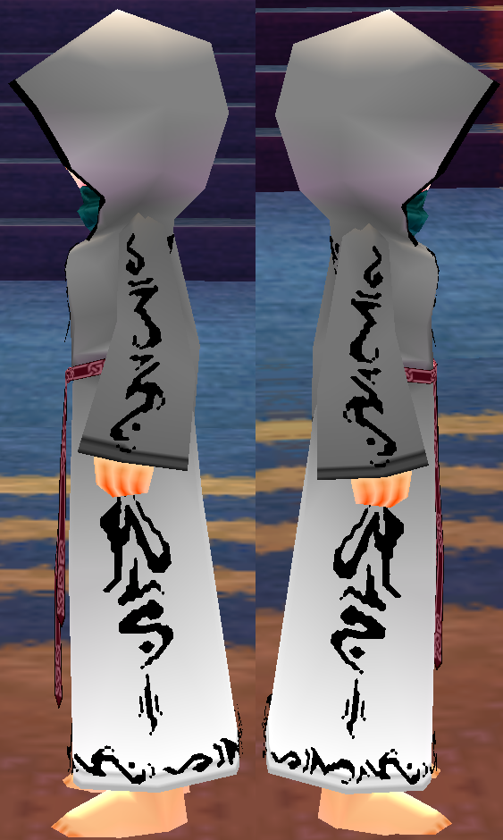 Equipped Female Anti-Fomor Robe (Dyeable) viewed from the side with the hood up