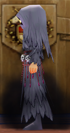 Equipped Female Grim Reaper's Robe viewed from the side with the hood up