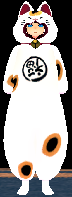 Equipped Neko Robe viewed from the front with the hood up