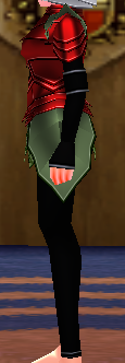 Equipped Female Dustin Silver Knight Armor (Red and Green) viewed from the side