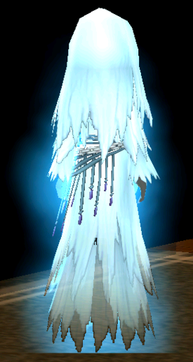 Equipped Female Ghostly Robe viewed from the back with the hood up