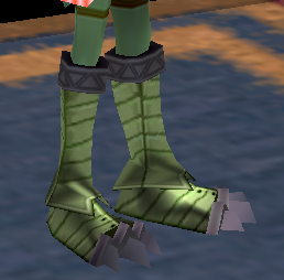 Equipped Dragon Scale Greaves viewed from an angle