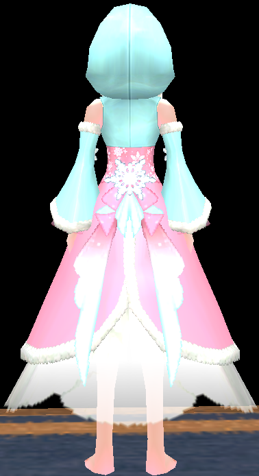 Equipped Frostblossom Dress viewed from the back with the hood up