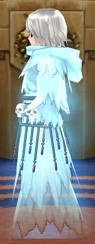 Equipped Male Ghostly Robe viewed from the side with the hood down