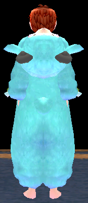 Equipped Female Rainbow Sheep Jumpsuit (Blue) viewed from the back with the hood down
