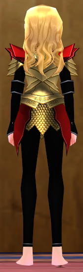 Equipped Female Dustin Silver Knight Armor (Red and Gold) viewed from the back