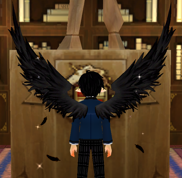 Equipped Pitch Black Archangel Wings viewed from the back