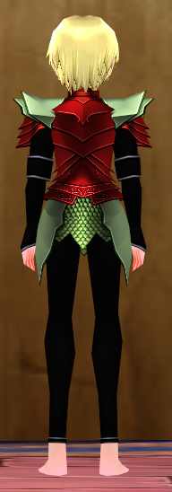 Equipped Male Dustin Silver Knight Armor (Red and Green) viewed from the back