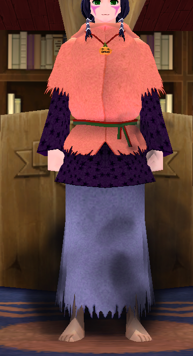 Equipped GiantFemale Fomor Research Robe viewed from the front with the hood down