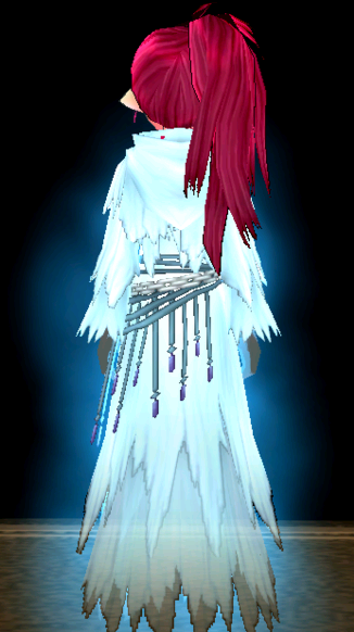 Equipped Female Ghostly Robe viewed from the back with the hood down