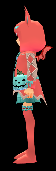 Equipped Pumpkin Bat Costume (F) viewed from the side with the hood up