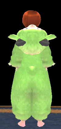 Equipped Female Rainbow Sheep Jumpsuit (Green) viewed from the back with the hood down