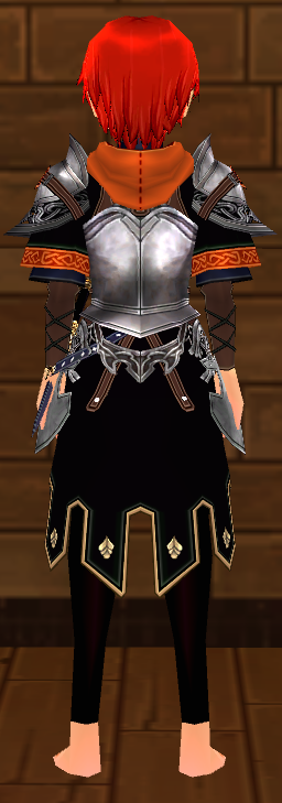Equipped Altam's Armor viewed from the back with the hood down