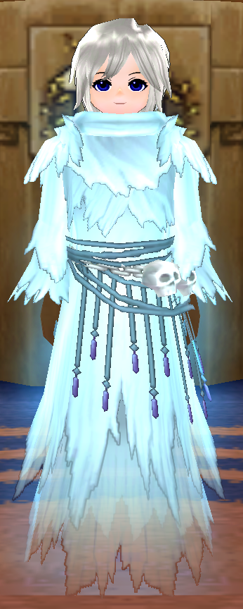 Equipped Male Ghostly Robe viewed from the front with the hood down