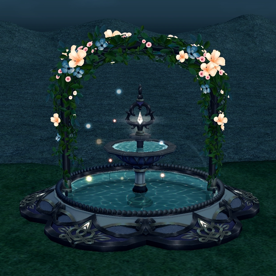 How Homestead Elemental Fountain appears at night