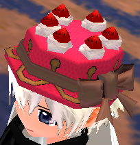 Equipped Strawberry Cake Hat viewed from an angle