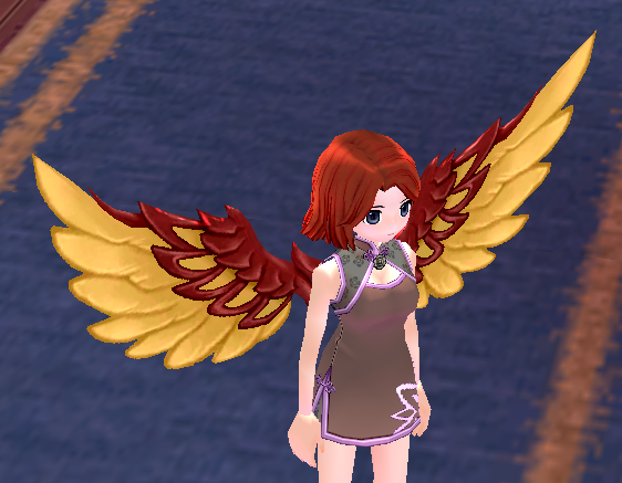 Equipped Red Desert Guardian Wings viewed from an angle