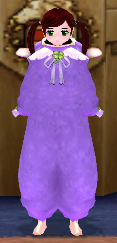 Equipped Female Rainbow Sheep Jumpsuit (Purple) viewed from the front with the hood down