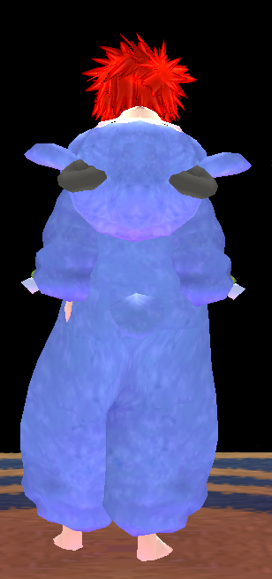Equipped Male Rainbow Sheep Jumpsuit (Indigo) viewed from the back with the hood down