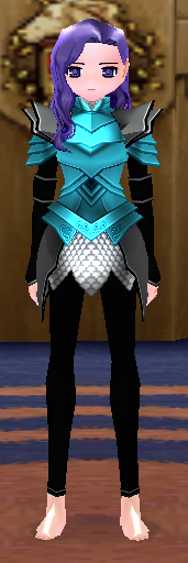 Equipped Female Dustin Silver Knight Armor (Light Blue) viewed from the front