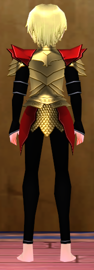 Equipped Male Dustin Silver Knight Armor (Red and Gold) viewed from the back