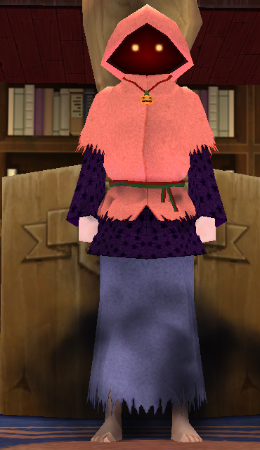 Equipped GiantFemale Fomor Research Robe viewed from the front with the hood up