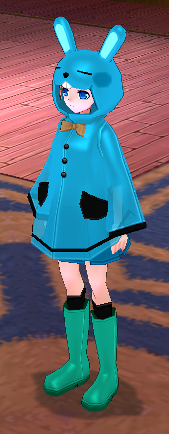 Equipped Female Bunny Rain Coat Set viewed from an angle