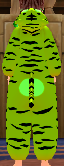 Equipped Tiger Robe (Green) viewed from the back with the hood down