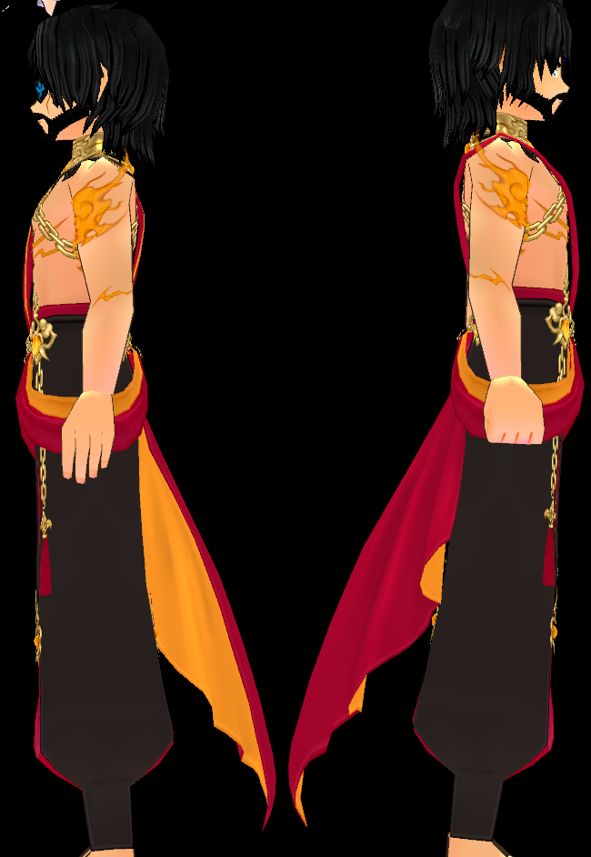 Equipped Naraka Inferno Attire (M) viewed from the side