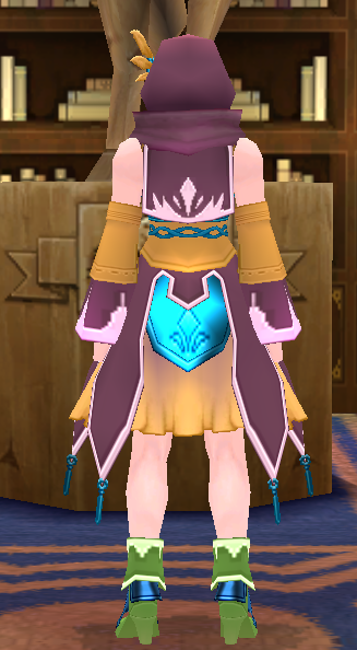 Equipped GiantFemale Gamyu Wizard Robe Set viewed from the back with the hood up