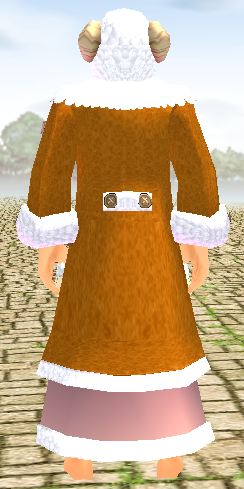 Equipped GiantMale Sheep Robe viewed from the back with the hood up