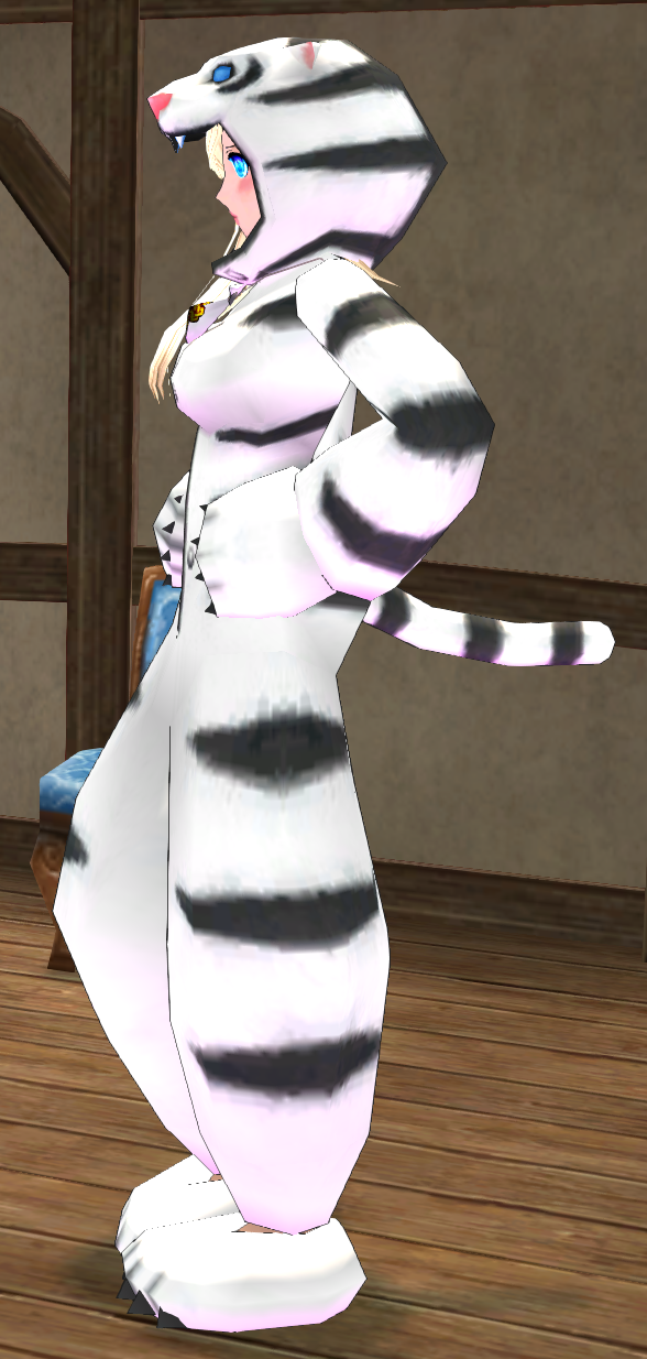 Equipped Giant White Tiger Robe viewed from the side with the hood up